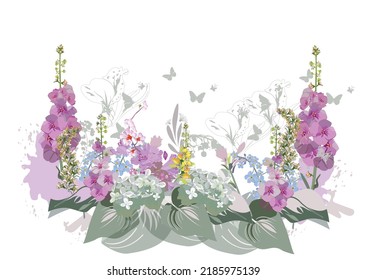 Reihe von Grußhintergründen mit Sommer- und Frühlingsblumen für Hochzeitsdekoration, Valentinstag, Verkauf und andere Veranstaltungen . Blumendekorationen mit Pfingstrosen, Rosen und Dahlien. Vektorgrafik.