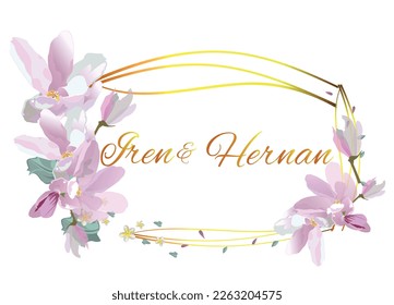 Serie de experiencias de bienvenida con flores de verano y primavera para la decoración de bodas, el Día de San Valentín, ventas y otros eventos . Decoración floral con magnolias. Ilustración vectorial. 
