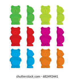 A series of gummy bears in different colors