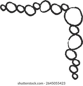 A series of hand-drawn circles form a corner border in a sketchy style. Circular shapes create an artistic corner design. Cartoon vector illustration.