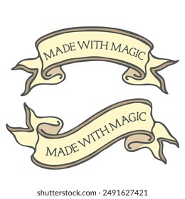 Series of hand-drawn ribbon scroll banners with various message