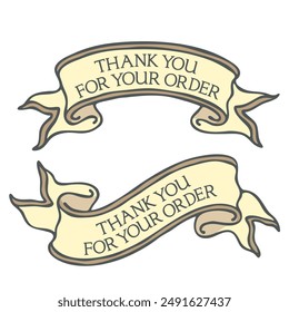 Series of hand-drawn ribbon scroll banners with various message
