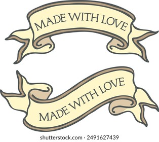 Series of hand-drawn ribbon scroll banners with various message