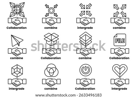 A series of handshakes, each with a different meaning. The handshakes are arranged in a grid, with some overlapping and others standing alone