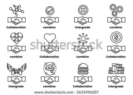 A series of handshakes, each with a different meaning. The handshakes are arranged in a grid, with some overlapping and others standing alone