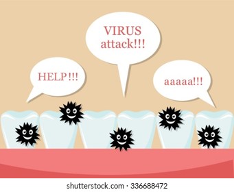 series healthy white teeth and germs. Teeth call for help.