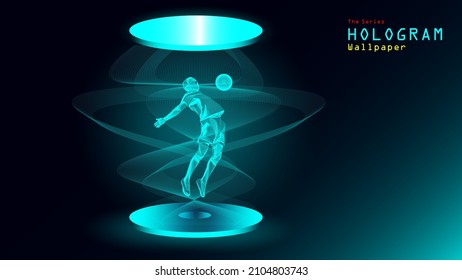 The Series Of Hologram Wallpaper. Action Figure Of A Football Player On Light Projection.