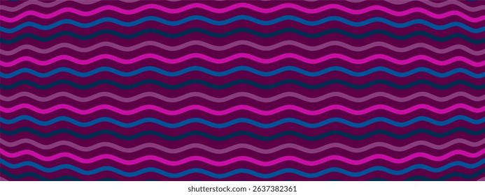 A series of horizontal, wavy lines or ripples in varying shades of purple, pink, and blue, creating a vibrant and playful pattern against a darker purple base.