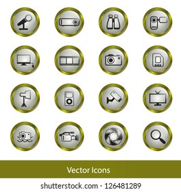 Series icon set. Camera and accessories devices. vector button