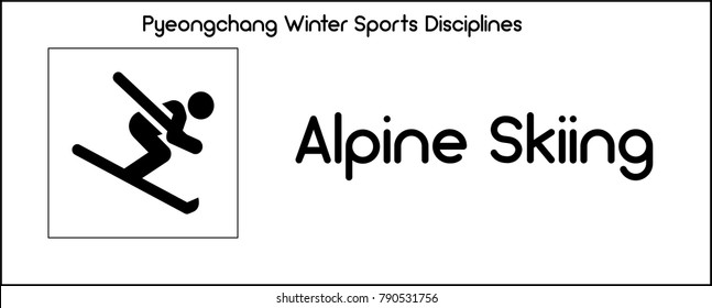 Series of icons, depicting alpine skiing discipline in winter sports competition held as international games in South Korean city of Pyeonchang