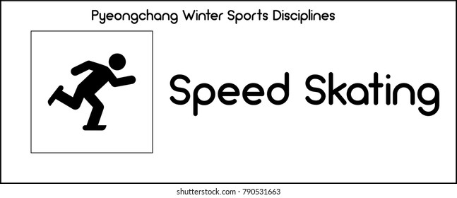 Series of icons, depicting Speed Skating discipline in winter sports competition held as international games in South Korean city of Pyeonchang