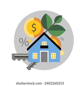 a series of icons depicting turnkey real estate with gold coins