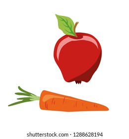 Series of icons for the Easter theme. Dietary food. Food for Lent time. Apple and carrot. Isolated vector illustration