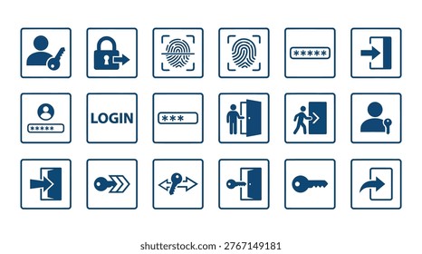 Series of icons showing user login security access control and authentication