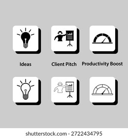 Una serie de iconos que representan diferentes aspectos de la productividad
