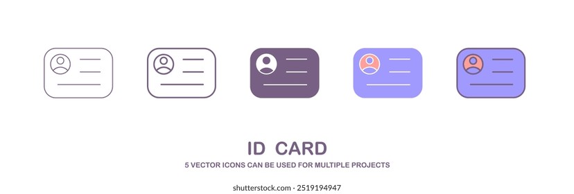 série de desenhos de cartões de identificação em diferentes estilos e esquemas de cores. CARTÃO DE IDENTIFICAÇÃO - 5 cartões de cores personalizados usados de vários projetos