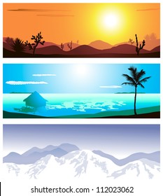 	Una serie de ilustraciones de 3 ubicaciones geográficas
