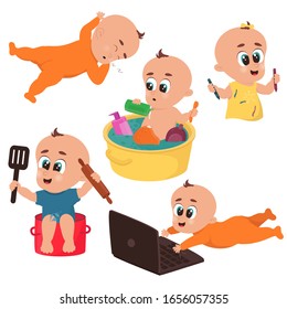 serie de ilustraciones. el niño juega en diferentes lugares.