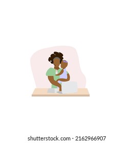 Series of illustrations depicting mothers who work from home