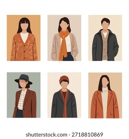 Una serie de ilustraciones que muestran a varias personas con diferentes abrigos y chaquetas