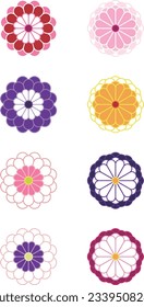 A series of illustrations symbolling chrysanthemum flowers 