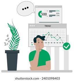 A series of illustrations that represent various diagrams that professionals show to help visualize information to improve understanding for users. Line chart, Bar chart, Scatter chart. Diagrams for a