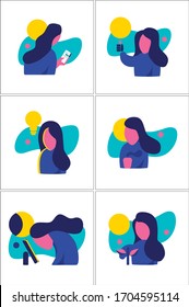 Una serie de ilustraciones de un vector de trabajo Chica 