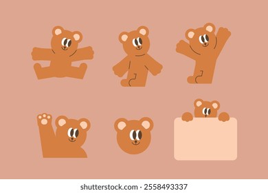 A series of images of bears and one with the word bear written at the bottom. Cute bear series.