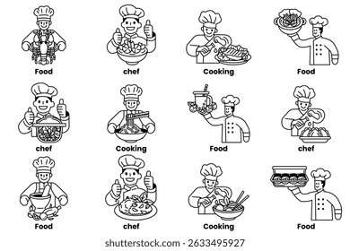 A series of images of chefs and food. The images are of chefs cooking and serving food. The images are in black and white