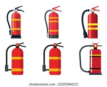 uma série de imagens de extintores de incêndio e extintores de incêndio.