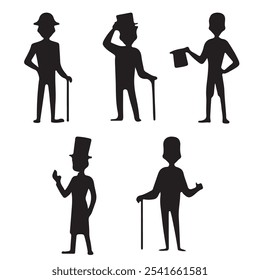 a series of images of a man with a hat. people silhouettes