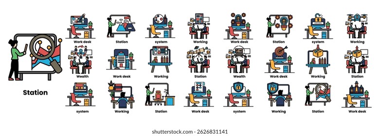 A series of images of people working at a desk. The images are of various people working at a desk with a computer, a keyboard, and a mouse