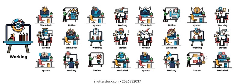 A series of images of people working at a desk.