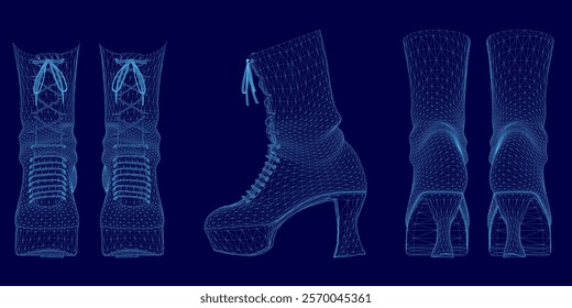 Series of images of a woman's feet in high heels. The images are in blue. The mood of the images is somewhat eerie and unsettling, as the feet are shown in a distorted