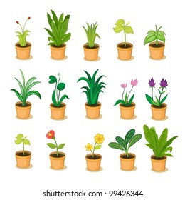 series of isolated plant in pot illustrations