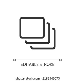 Serie de capas píxel icono ui lineal perfecto. Edición digital de imágenes. Secuencia de disparos. GUI, diseño UX. Esquema de elemento de interfaz de usuario aislado para aplicación y web. Trazo editable. Tipo de letra arial utilizado
