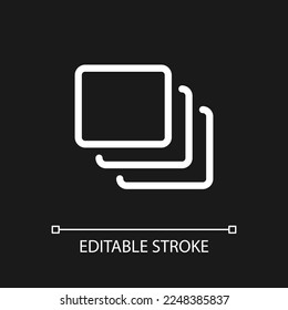 Series of layers pixel perfect white linear ui icon for dark theme. Digital image editing. Vector line pictogram. Isolated user interface symbol for night mode. Editable stroke. Arial font used