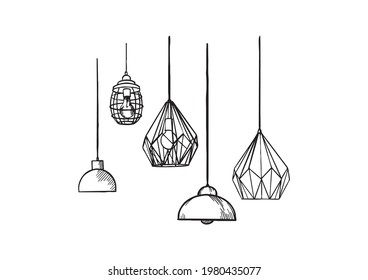 A series of loft-style vector images of lamps