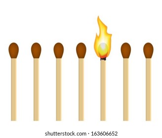 series matches on a white background. it burns out of matches.