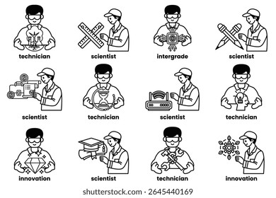 A series of men in white shirts and hats, each with a different profession. The image is meant to represent the diversity of jobs and careers available to people