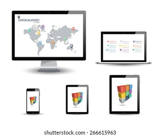 Series of Modern Digital devices Electronic vector. info graphics background. Vector illustration.