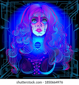 A series of neon Horoscope signs, in the style of cyberpunk. Zodiac Sign: Aquarius