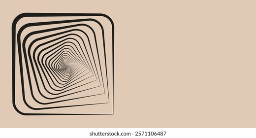 A series of nested, rotated squares with rounded corners, creating a spiral effect on a beige background. Bauhaus composition.