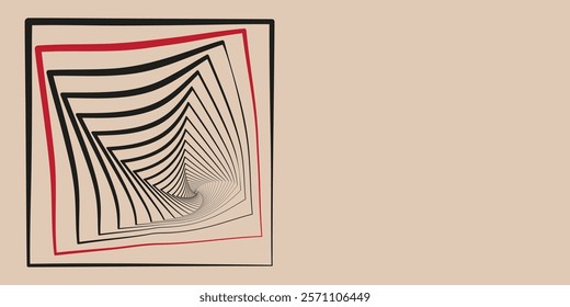 A series of nested squares, each rotated slightly, creating a spiral effect within a larger square frame. Bauhaus composition.