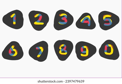series of numbers in the form of numbers from 1 to 9 with various colors and unique shapes, very interesting to use in cartoon designs or designs related to children, animal stories etc.