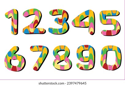 series of numbers in the form of numbers from 1 to 9 with various colors and unique shapes, very interesting to use in cartoon designs or designs related to children, animal stories etc.