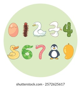 series of numbers forming animals and plants from 0 to 9