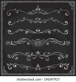 series of old-fashioned vector dividers on a chalkboard line nails antique background scene edge drawn medieval ornate beauty series science turn decorative classic swirl flag divider twirl victorian