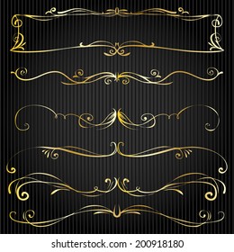 series of old-fashioned victorian vector dividers and frame nails drawn straight nails hand medieval boundary gold drawn dark rich ornate beauty series science twist decorative classic swirling banner