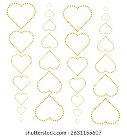 A series of outlined heart shapes arranged in vertical rows, decreasing in size from top to bottom. Each heart outline is composed of small, evenly spaced yellow stars